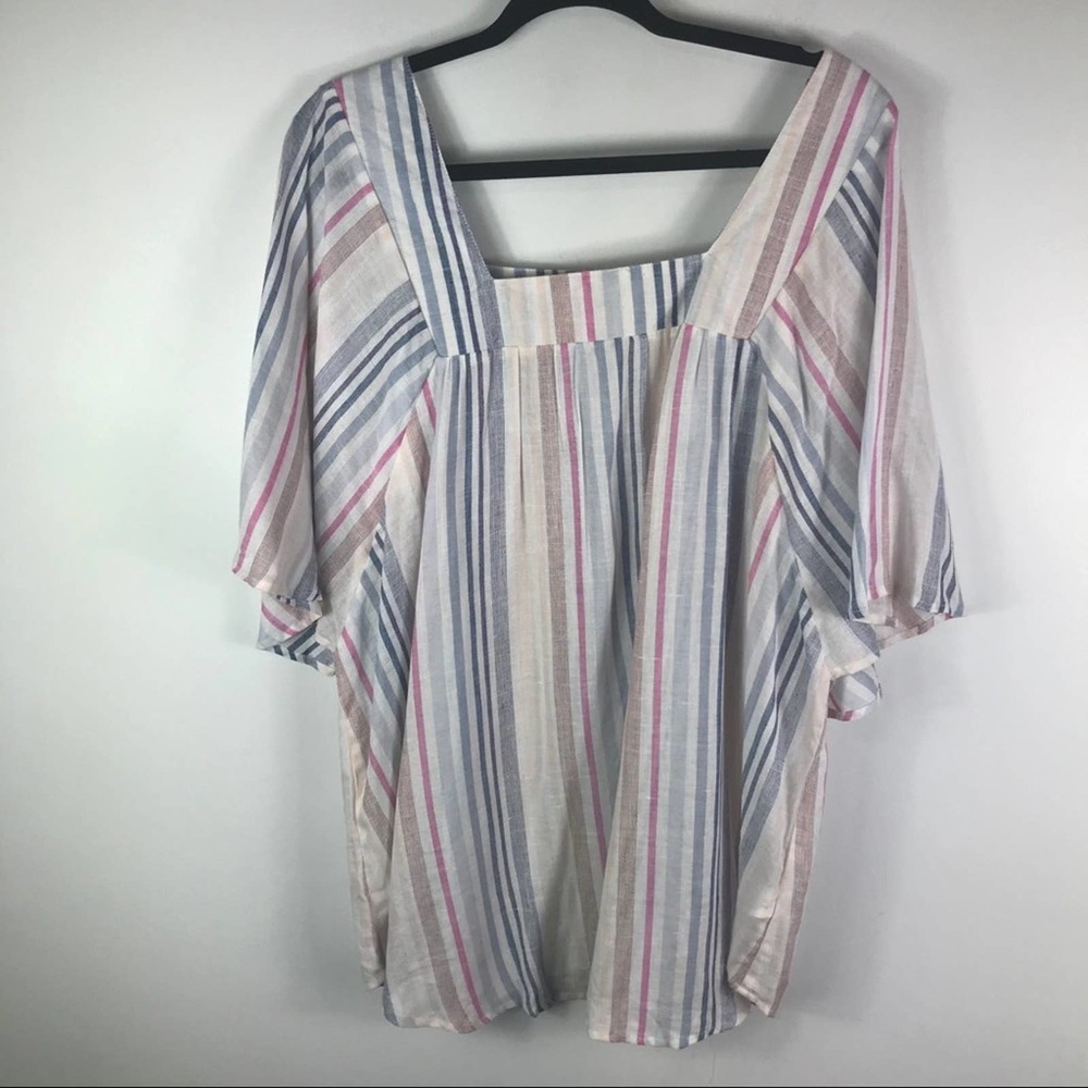 A Beautiful Soul square neck pastel striped blouse